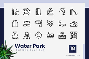 Water Park Outline Icons, an Outline Icon by Zeer Graphic