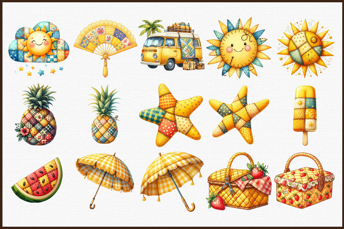 Yellow Patchwork Summer Clipart, an Illustration by Sublimation Artist (Photo 3 of 6)