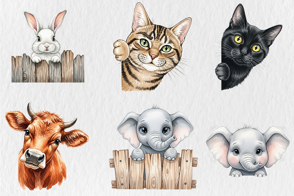 Animal Peeking Clipart Bundle, an Animal Illustration by Rose Art (Photo 4 of 4)