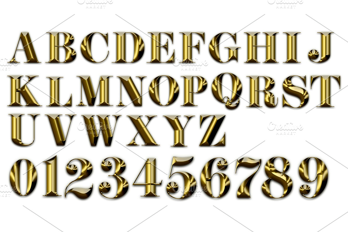 Golden Serif 3D Font Clipart, an Illustration by Stellalunarts (Photo 1 of 4)