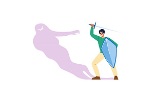 Man fighting inner demons with sword, an Object Illustration by pikepicture