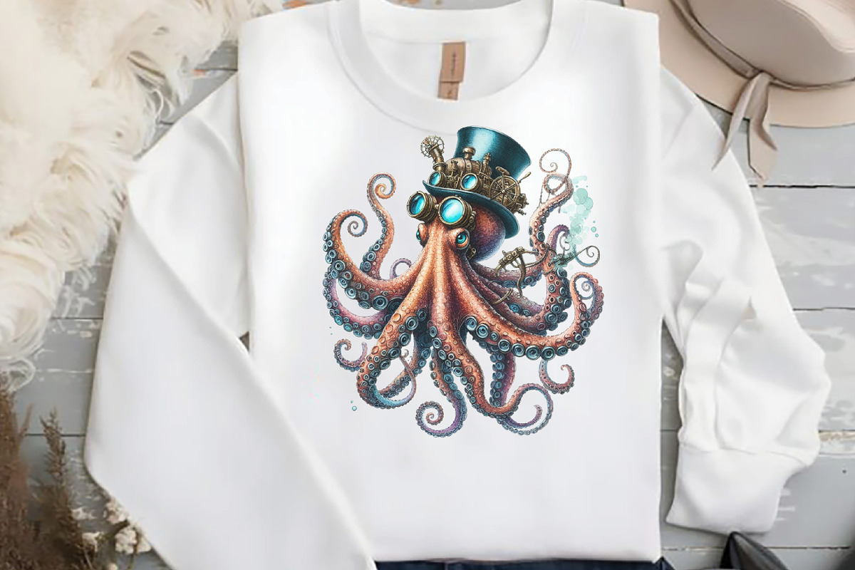 Watercolor Steampunk  Octopas, an Illustration by DreamCafeArt (Photo 6 of 7)