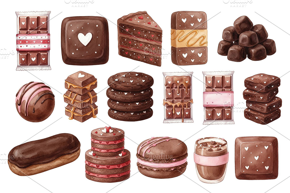 Watercolor Chocolate Dessert Clipart, a Food Illustration by Stellalunarts (Photo 12 of 14)