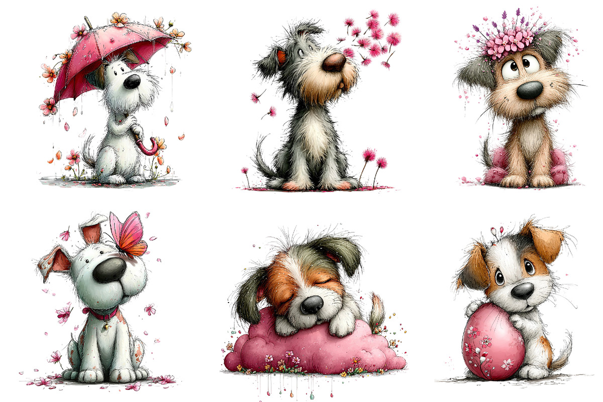 Whimsical Spring Dogs Clipart, an Illustration by Dream Creation (Photo 2 of 6)