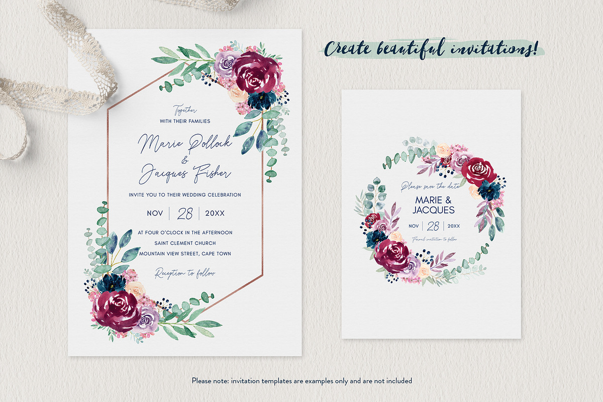 Burgundy + Navy Watercolour Flowers, an Illustration by ClementineCreative (Photo 2 of 9)