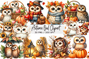 Watercolor Autumn Owl Clipart Bundle, a Seasonal Illustration by DreamArtGraphic (Thumbnail 1 of 4)