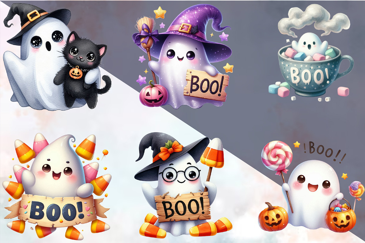 Watercolor Cute Boo Halloween Clipar, an Illustration by SVGArt (Photo 6 of 8)