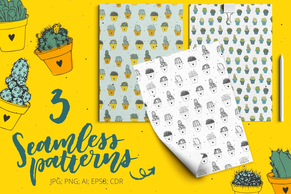 Handdrawn cactus vector set, a Pattern Graphic by ekzi.letters (Photo 2 of 4)