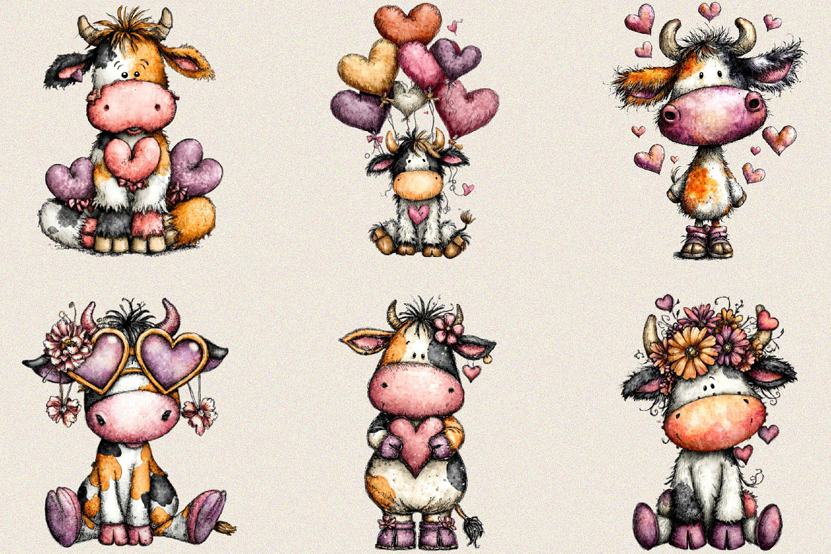 Whimsical Valentine Cow Clipart, an Illustration by SVGArt (Photo 7 of 8)