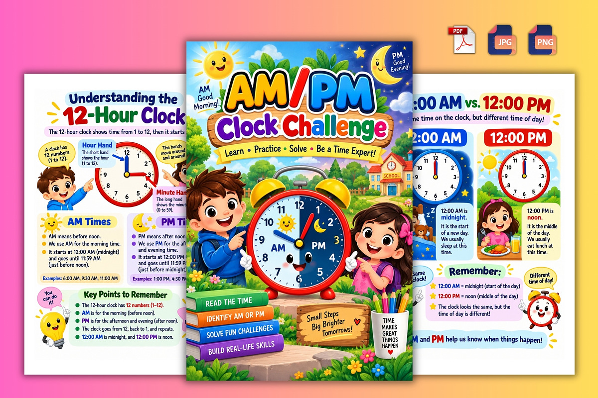 AM/PM Clock Challenge, a Stationery Template by Designmela01 (Photo 3 of 6)