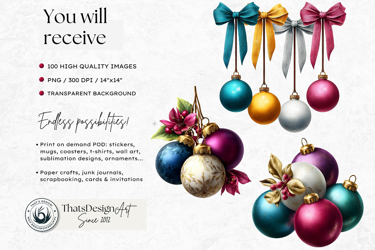 Christmas Baubbles Cliparts, a Seasonal Illustration by ThatsDesignArt (Photo 2 of 16)