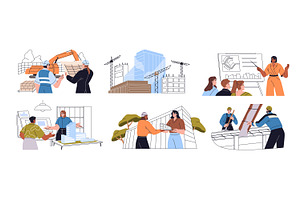 Architects and builders work set, a Work Illustration by PaperTrident