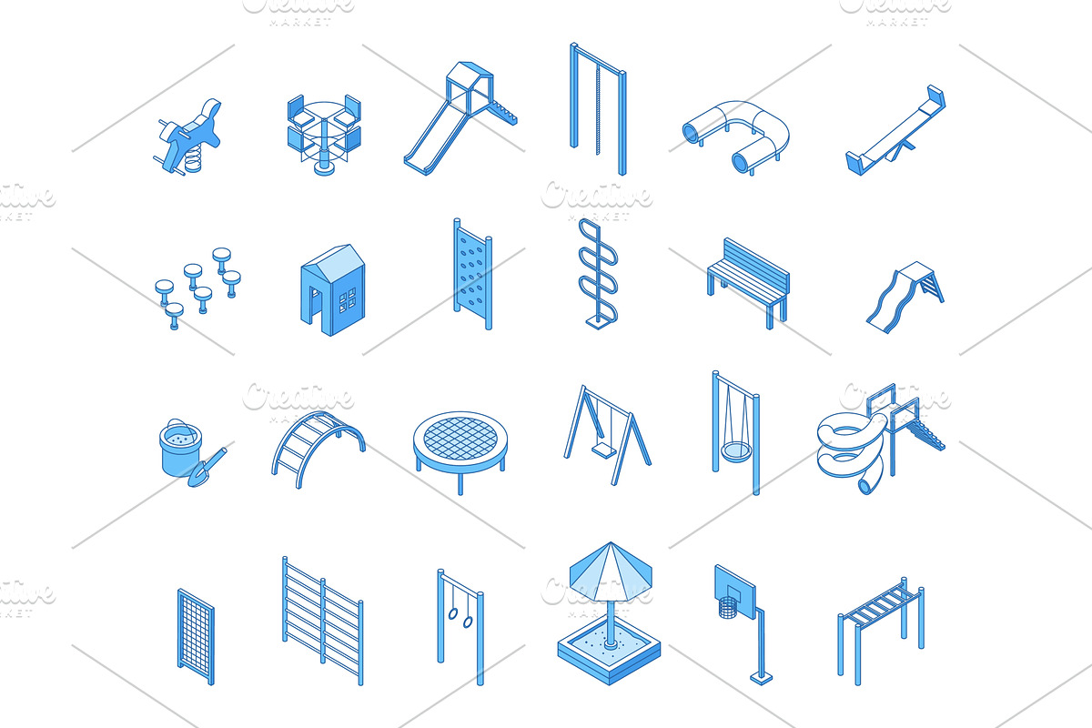 Outdoor playground isometric icons, a Sport Illustration by Valerie Bodnar