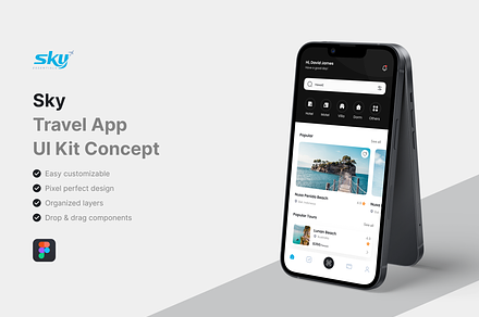 Sky - Travel App UI Kit, an UI Kit Template by iDoodle Studio