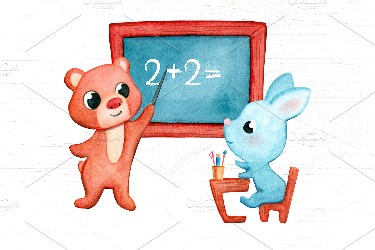 School Kids Clipart and Patterns, an Animal Illustration by RabbitAndPencil (Photo 7 of 7)