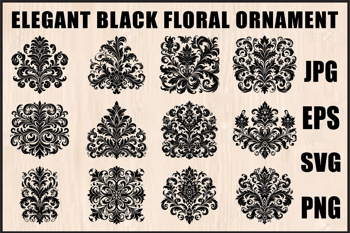 Baroque Black Floral Ornament Set, an Object Graphic by Designer_Momina (Photo 1 of 13)