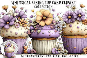 Whimsical Spring Cup Cake Clipart, an Illustration by OK Design