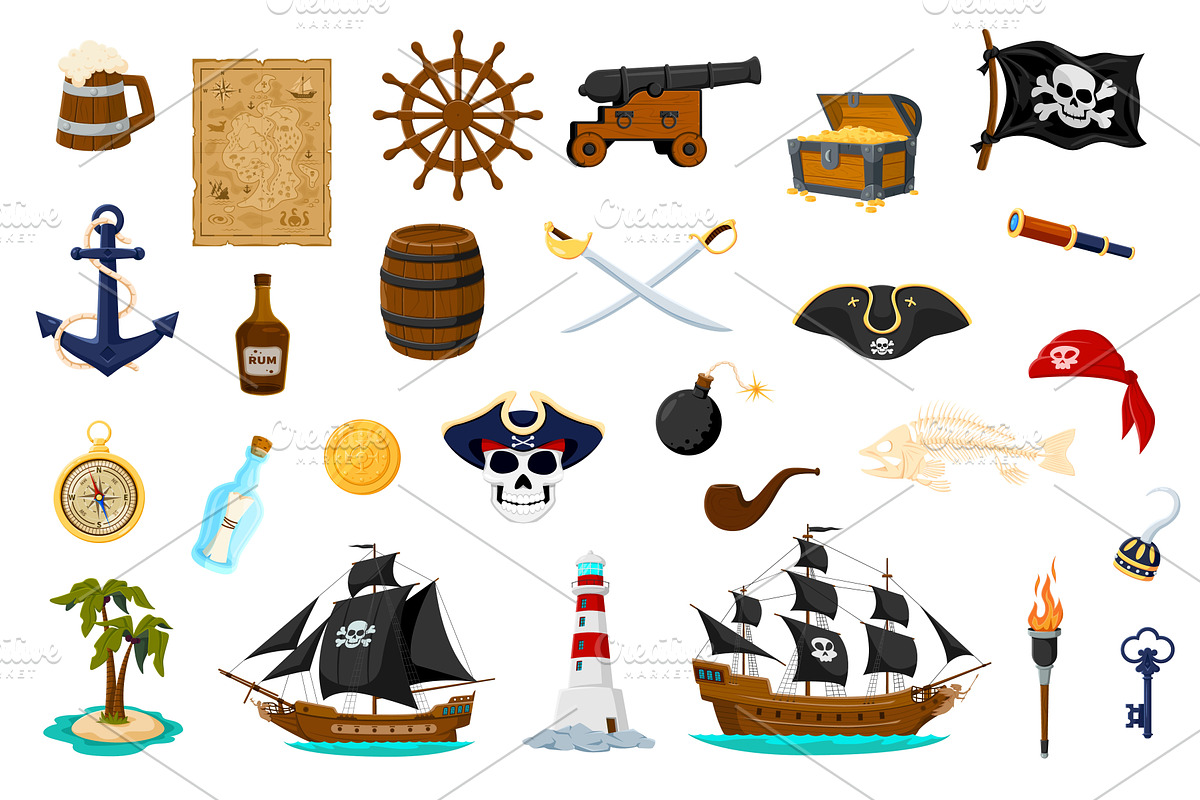 Cartoon sea pirate items, an Object Illustration by Buch&Bee