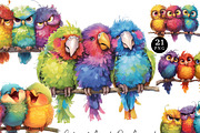 Colorful Birds On Branch Clipart, an Animal Illustration by Design Scotch (Thumbnail 1 of 7)