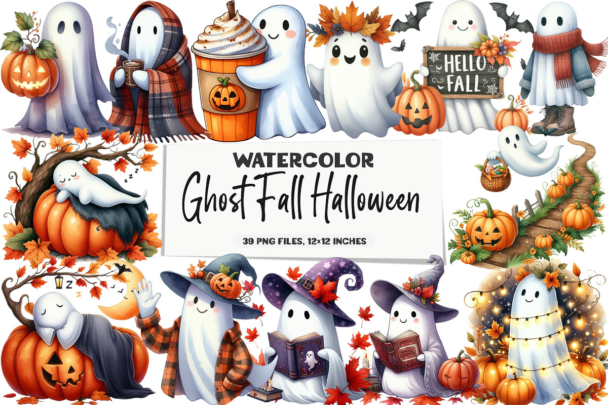 Ghost Fall Halloween Watercolor Clip, an Illustration by DreamArtGraphic (Photo 1 of 5)