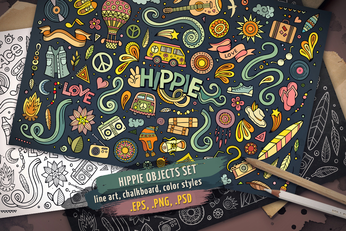 Hippie Objects & Elements Set, an Object Graphic by BALABOLKA (Photo 1 of 4)