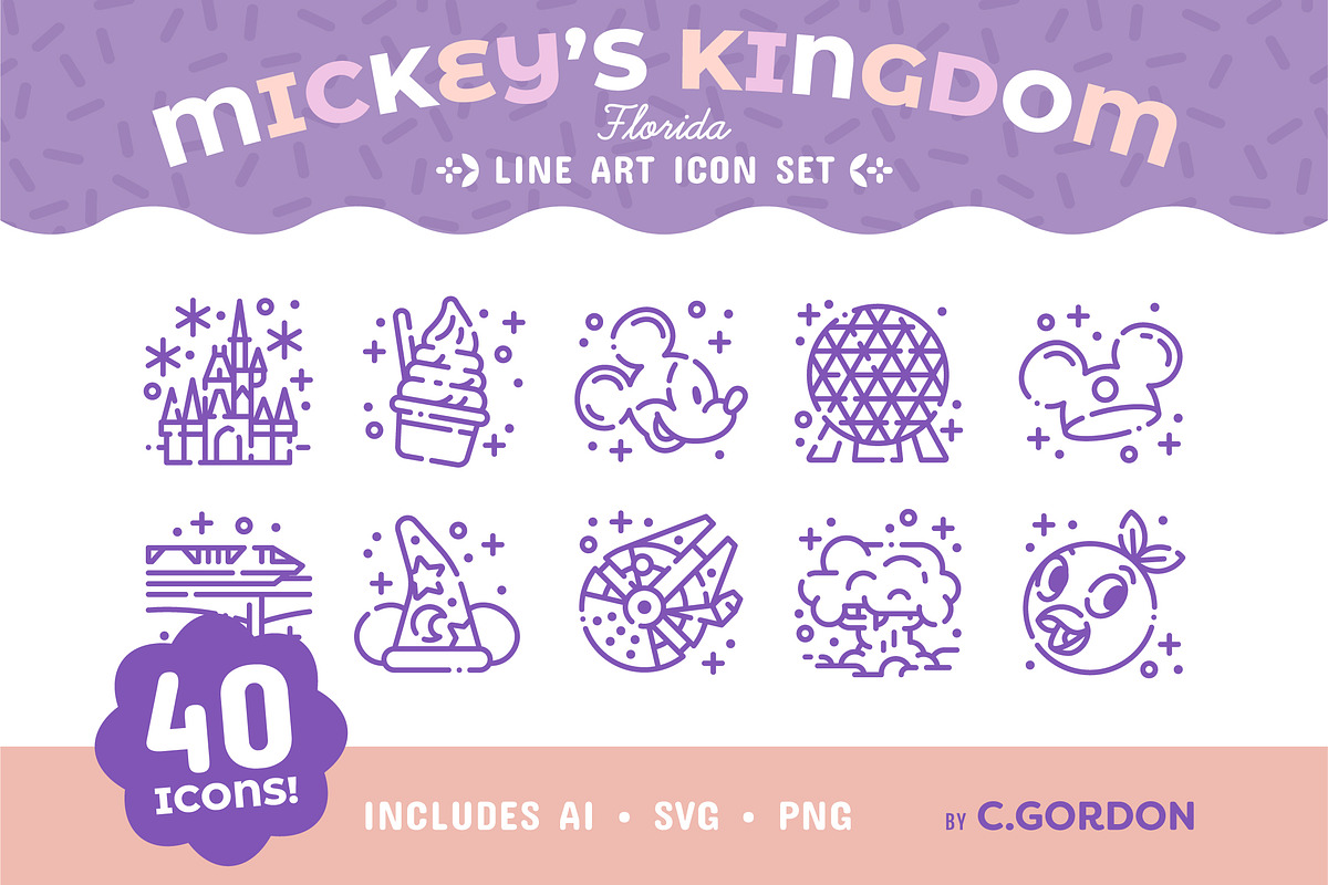 Mickey's Kingdom Line Art Icon Set, an Outline Icon by C.Gordon Illustration (Photo 1 of 7)