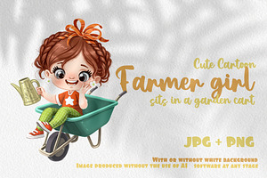 Farmer girl sits in a garden cart, a Person Illustration by Azuzlikus