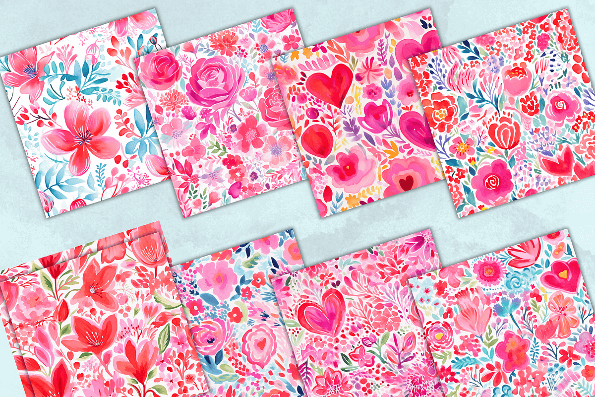 Preppy Red Flowers Digital Paper, a Background Graphic by Paper & Pattern Studio (Photo 2 of 9)