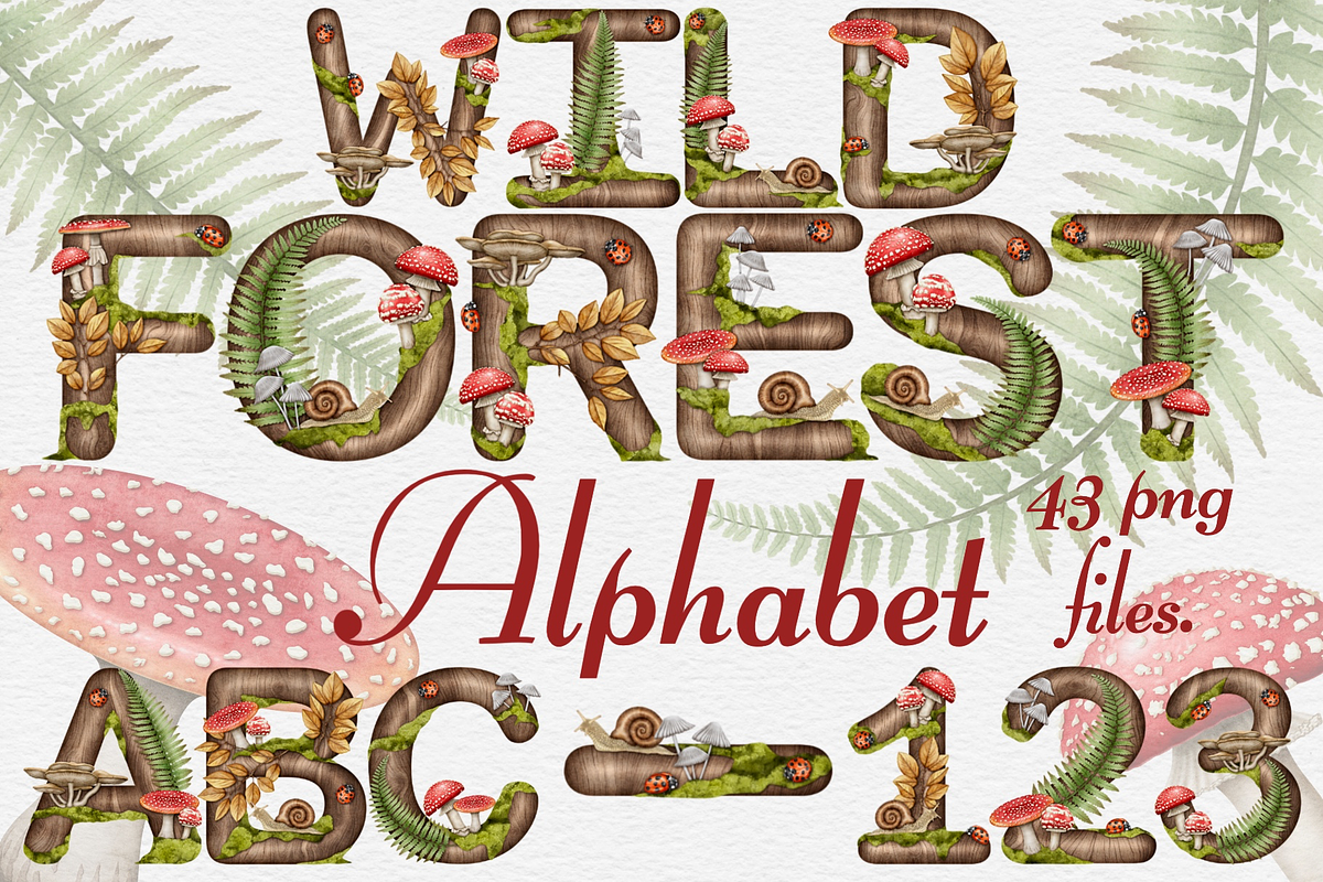 Wild Forest Alphabet Clipart set., a Decorative Illustration by Happy Sloth Graphics (Photo 1 of 9)
