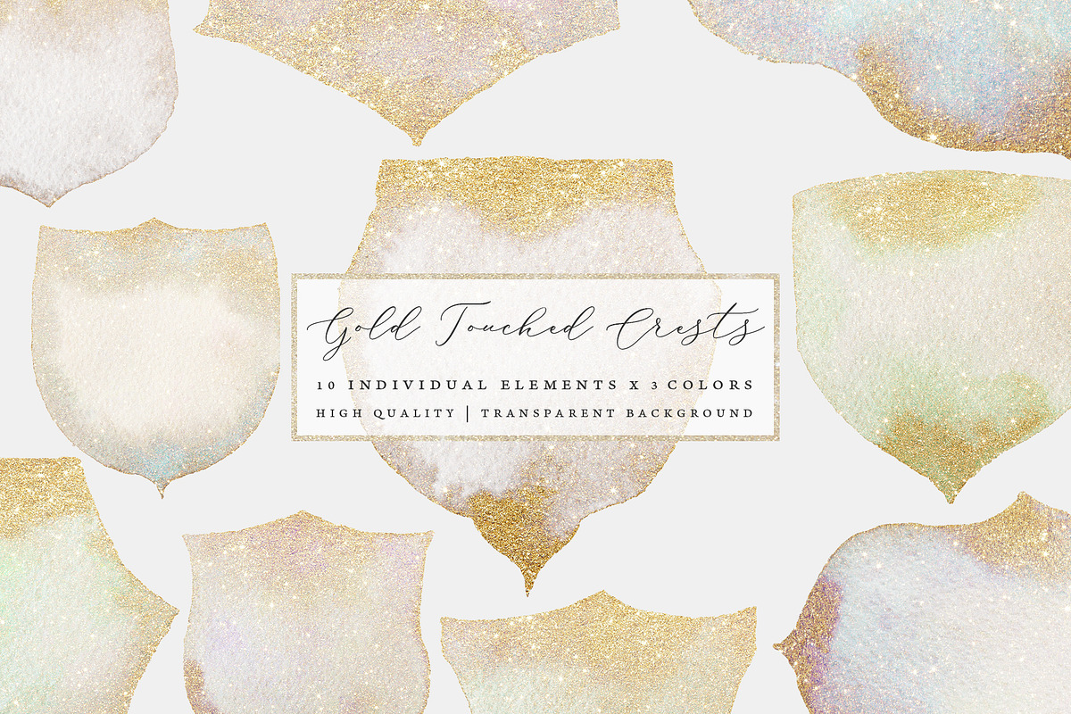 Gold Touched Watercolor Crests, an Object Graphic by OM Creativ (Photo 3 of 7)