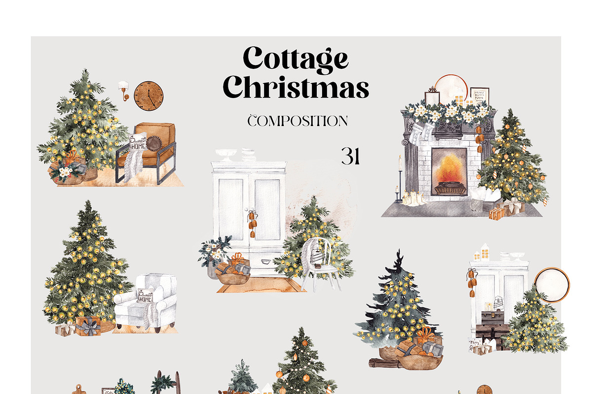 Cottage Christmas. Cozy Home., a Seasonal Illustration by ma_i_vi (Photo 3 of 11)