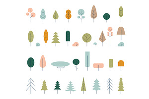 Flat icon tree collection isolated