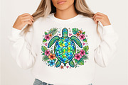Summer Sea Turtle Waves Flowers PNG, an Illustration by Designking (Thumbnail 2 of 6)