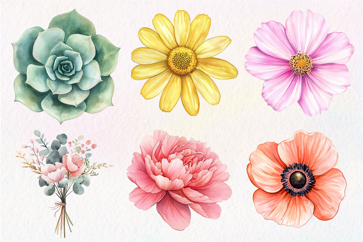 Watercolor Pastel Flowers Clipart, an Illustration by Dream Creation (Photo 5 of 7)