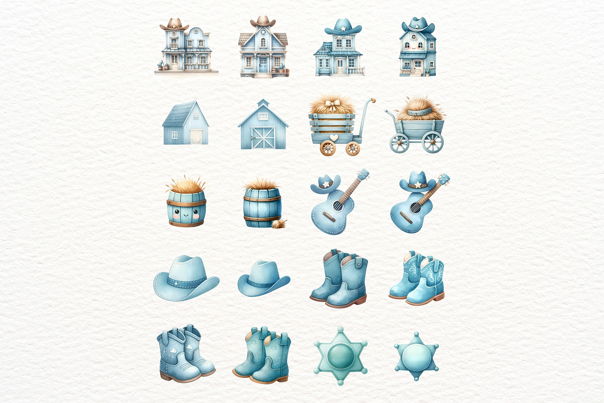 Blue Cowboy Clipart Set, a Person Illustration by Nicolle's Colorful Art (Photo 7 of 8)