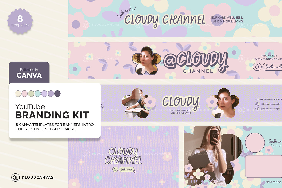 YouTube Branding Kit - Floral Pastel, a Social Media Template by KloudCanvas (Photo 1 of 7)