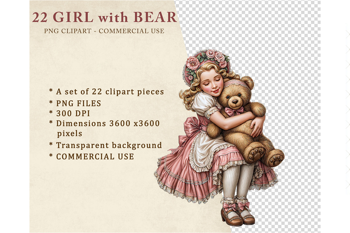 Girl With Teddy Bear Clipart PNG, a Person Illustration by Memories By Lea (Photo 2 of 20)