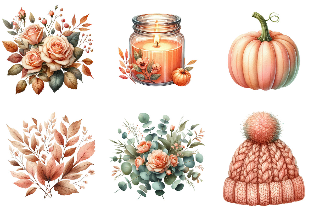 Watercolor Peach Colored Autumn, an Illustration by DreamArtGraphic (Photo 3 of 7)