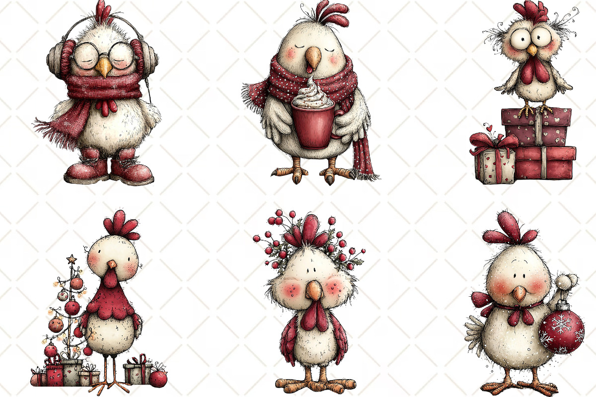 Christmas Chicken Clipart, an Illustration by Black Bird Studio (Photo 3 of 6)