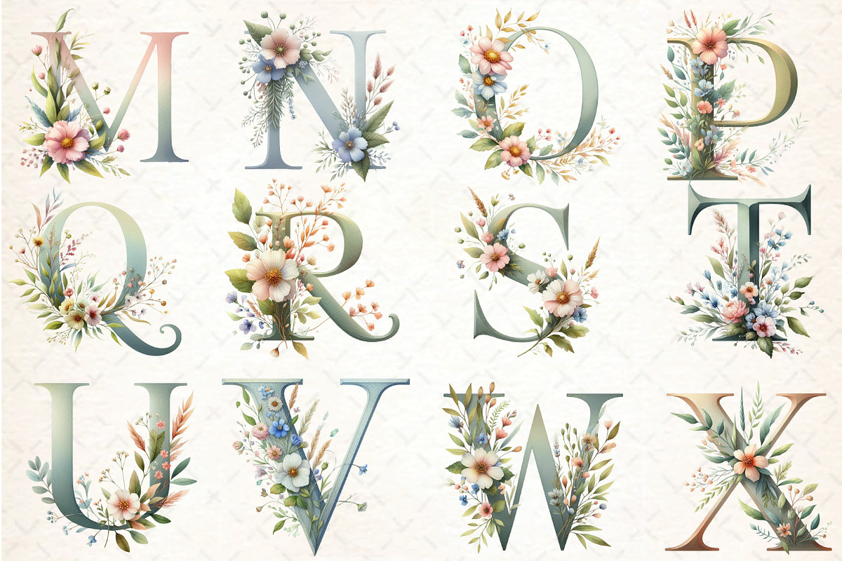 Alphabet, Letters, Floral Clipart, an Illustration by DreamCafeArt (Photo 2 of 3)