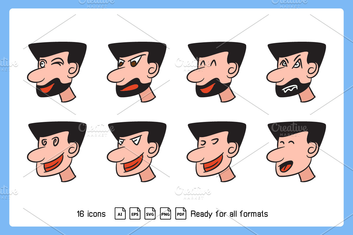 Comic Male Face Avatars Illustration, a Person Illustration by Designfour (Photo 3 of 5)