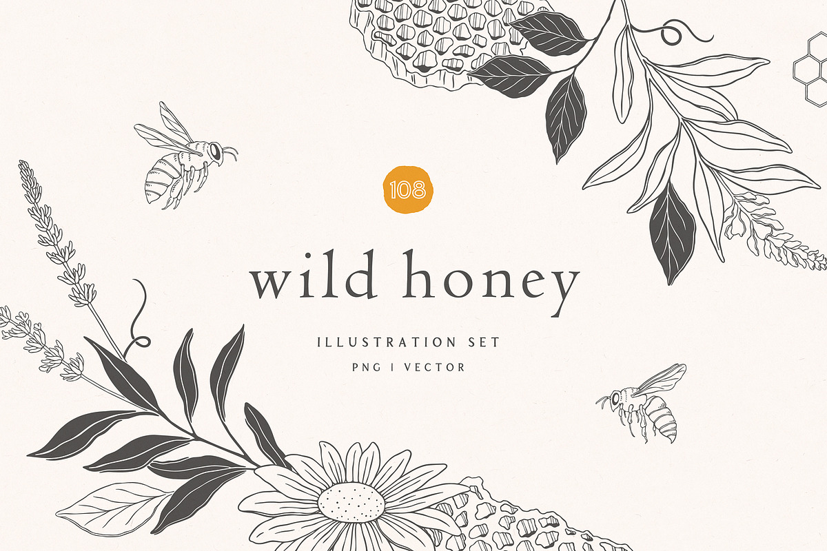 Wild Honey Vector Illustrations, a Decorative Illustration by rouxsupplyco (Photo 1 of 14)