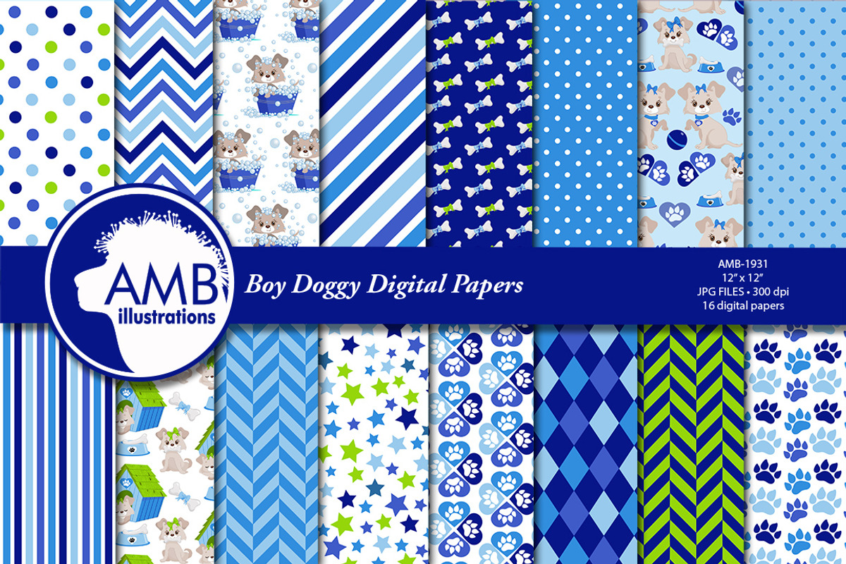Boy Dog digital papers AMB-1931, a Pattern Graphic by AMBillustrations (Photo 1 of 2)