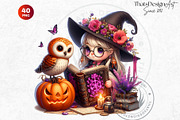 Playful Halloween witches cliparts, a Seasonal Illustration by ThatsDesignArt (Thumbnail 5 of 10)