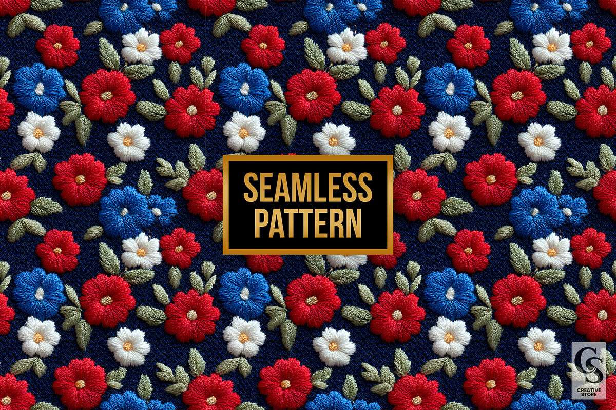 Red Blue Floral Embroidery Pattern, a Pattern Graphic by Creative Store (Photo 4 of 5)