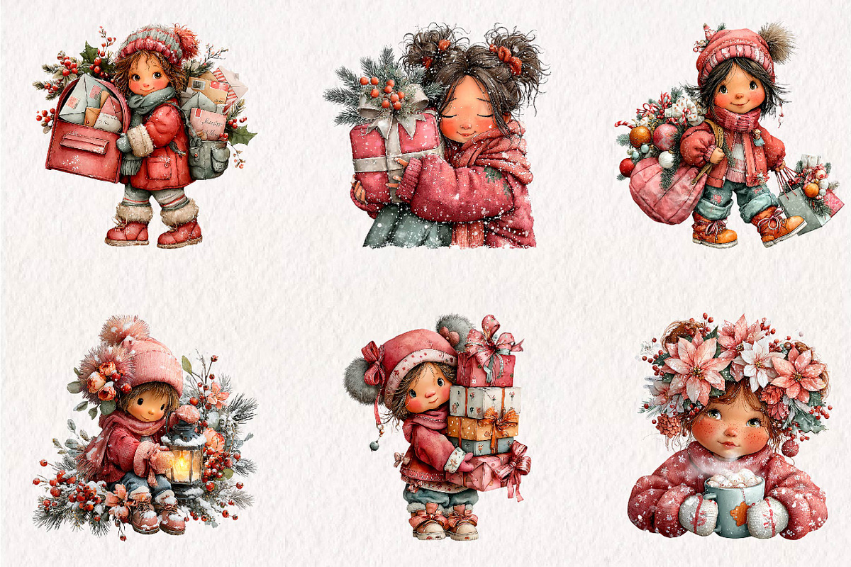 Christmas Girl clipart, a Seasonal Illustration by CreationArt (Photo 2 of 7)