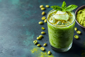 Iced matcha latte with soybeans and powder, a Food & Drink Photo by Photostock