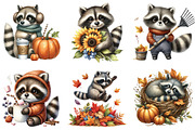 Autumn Raccoons Clipart, an Illustration by DreamArtGraphic (Thumbnail 4 of 5)