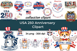 USA 250 Anniversary Clipart, a Seasonal Illustration by InkyQueenArt