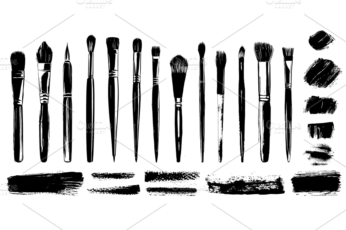 Sketch black brushes, ink blobs and, an Illustration by Valerie Bodnar